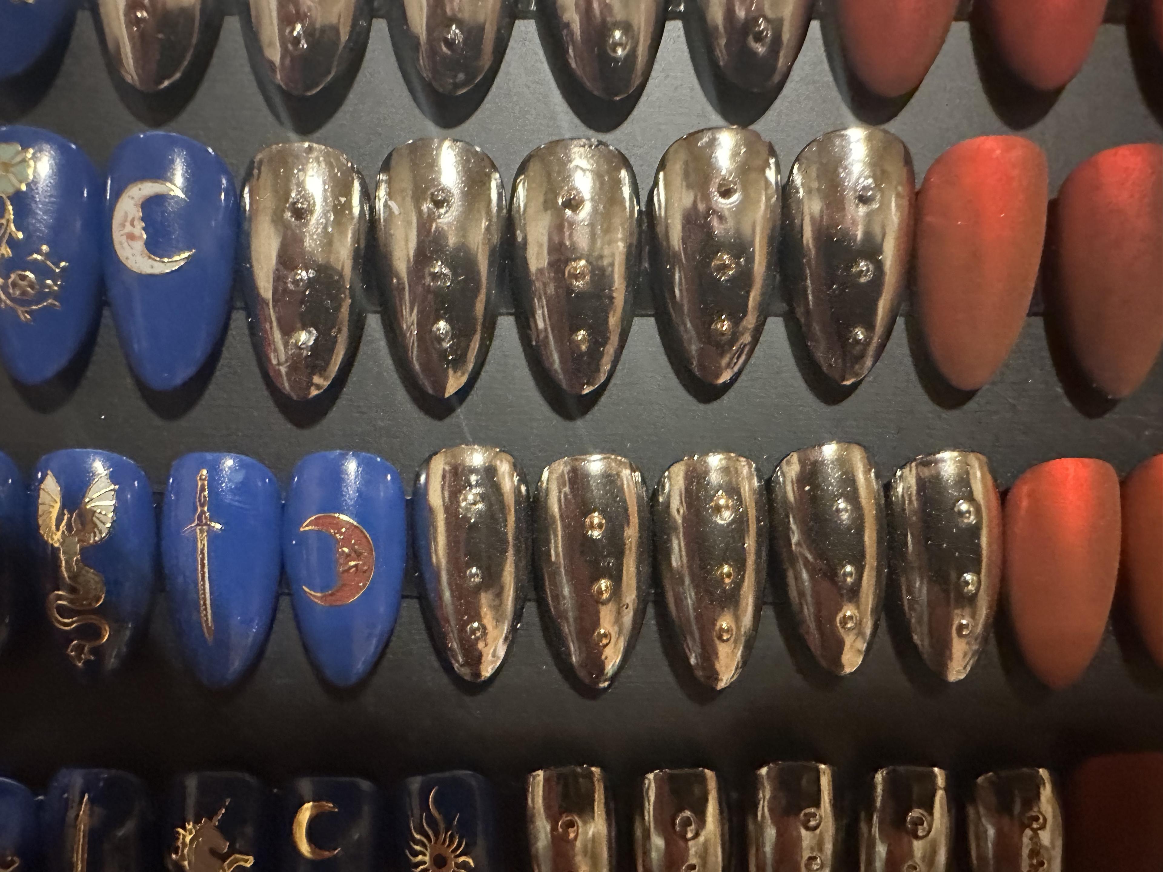 Blue and bronze medieval armor nails