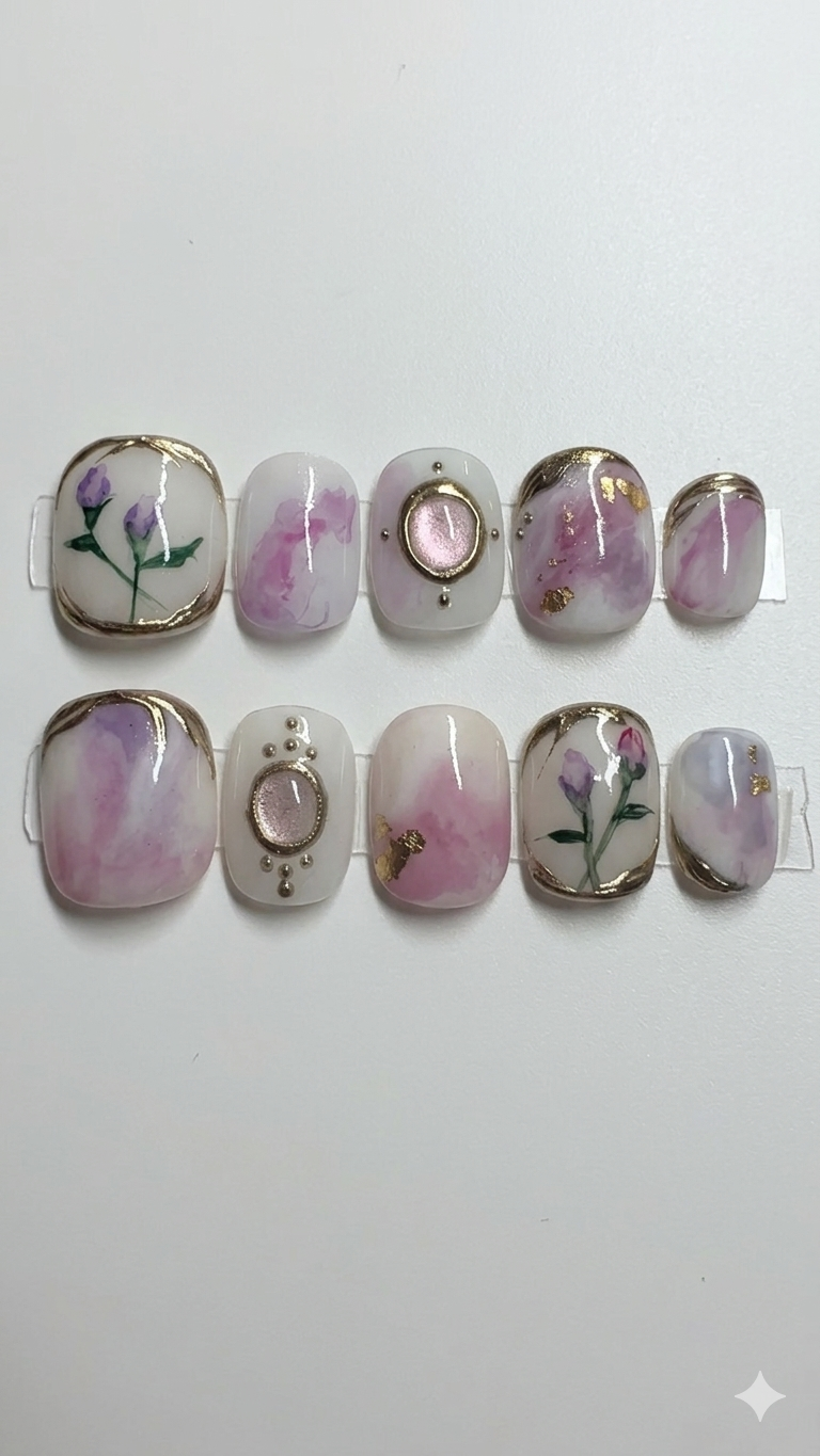 Delicate Pink & White with Gold and Watercolor Flowers